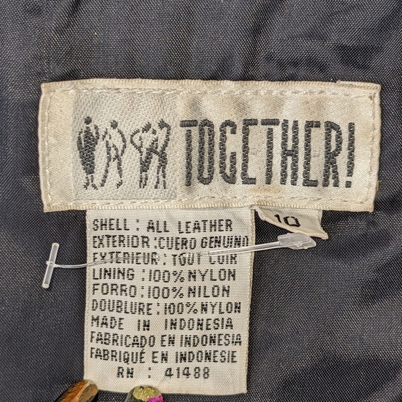 Together! 2-way Genuine Leather Vintage jacket blazer coat 10 black - Picture 16 of 17